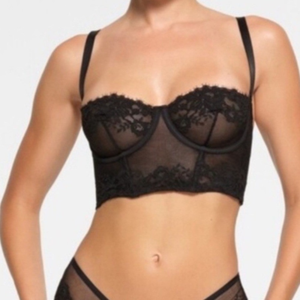 Skims Lace Bustier‎ Corset Black Net Size XL Balconette Witchy Sheer Sexy
